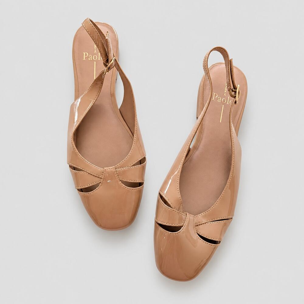 Linea Paolo Deena Slingback Flat Shoes Womens 8M Tan Faux Patent Leather NWOT